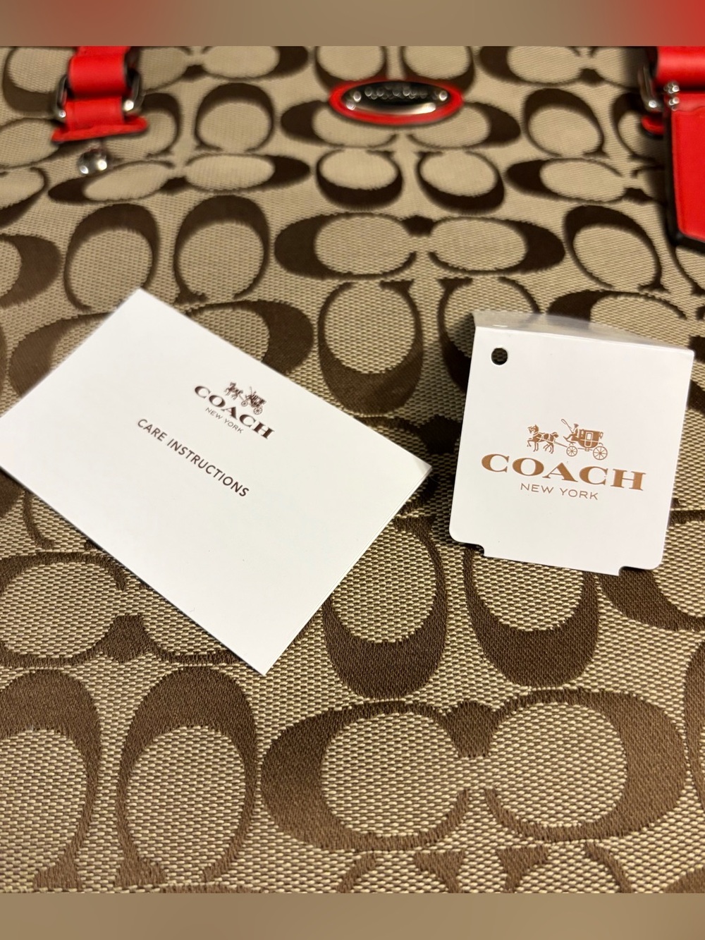 NWT Coach Signature Zip Top Tote Cardinal Red & Khaki - Picture 12 of 12